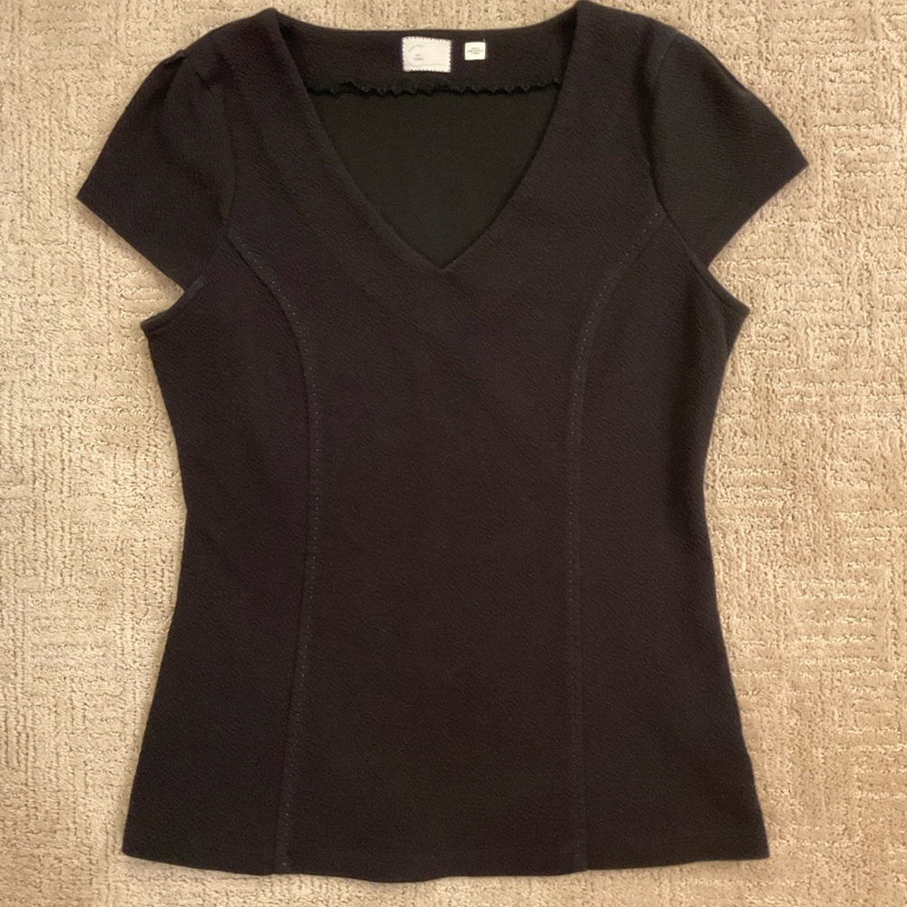 ♣️💜 Anthropologie 9-h15 STCL Black V-Neck Cap Sleeves Cotton Blend Top M/L EUC